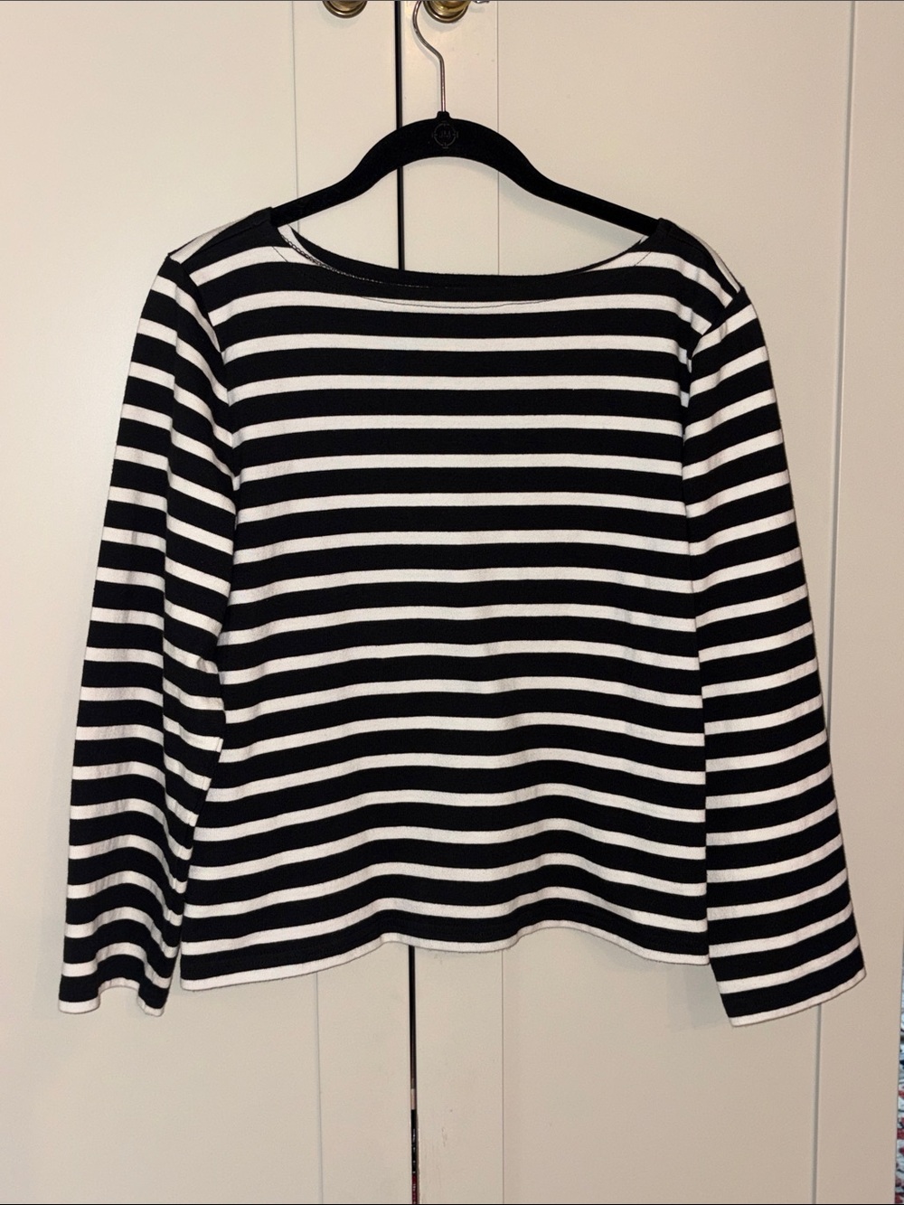 J. Crew Mariner Cloth Boatneck T-shirt in Stripe Black/White Sz M